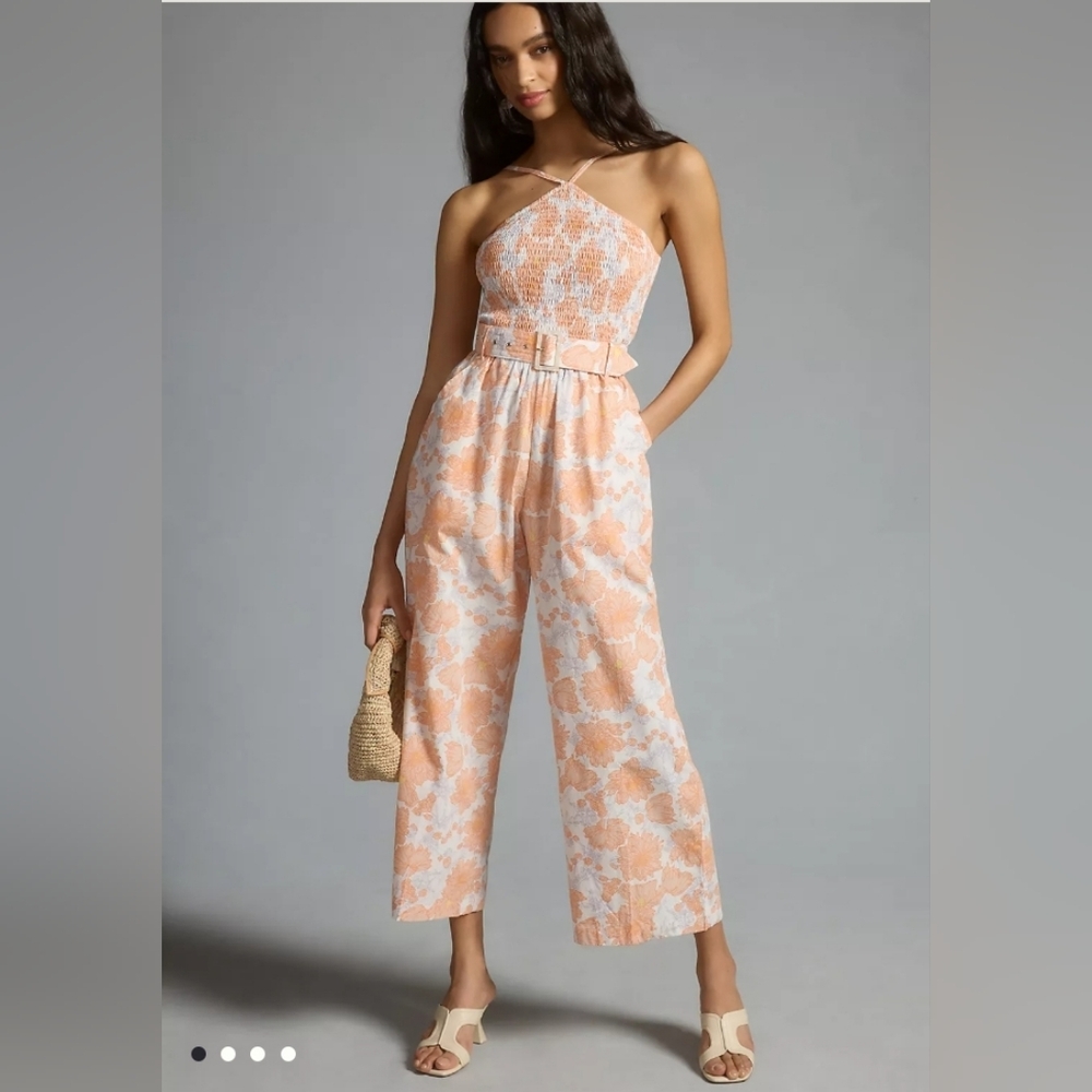 NWT ANTHROPOLOGIE Lusana Floral Orange and White Jumpsuit